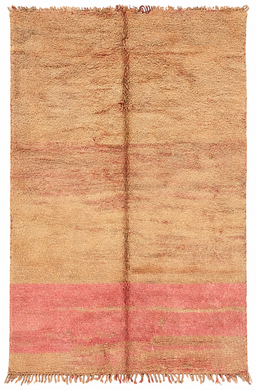 AI-assisted cutout of Beige Vintage Moroccan Rug with Pink End Stripe, 283 × 186 cm.
