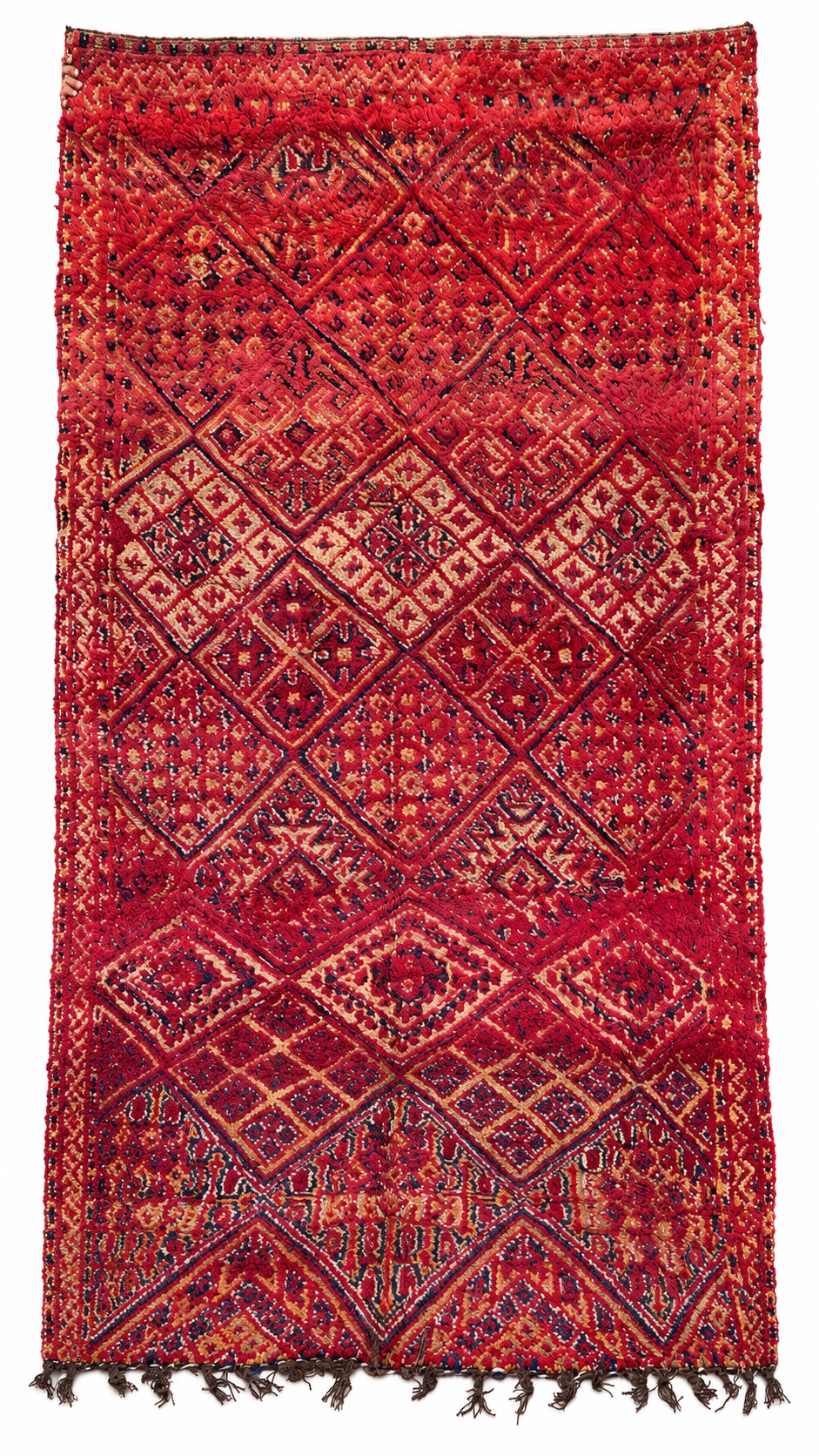 Full view of Burgundy Vintage Moroccan Rug with Dense Diamond Pattern, 330 × 180 cm.