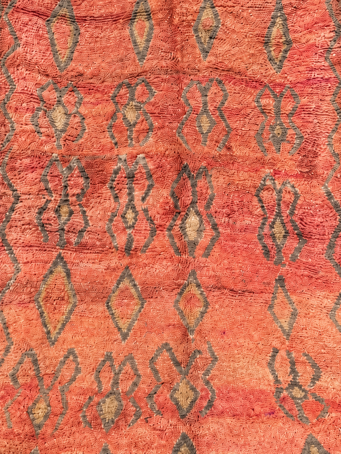 Detail of Apricot Vintage Moroccan Rug with Open Diamonds, 350 × 180 cm.