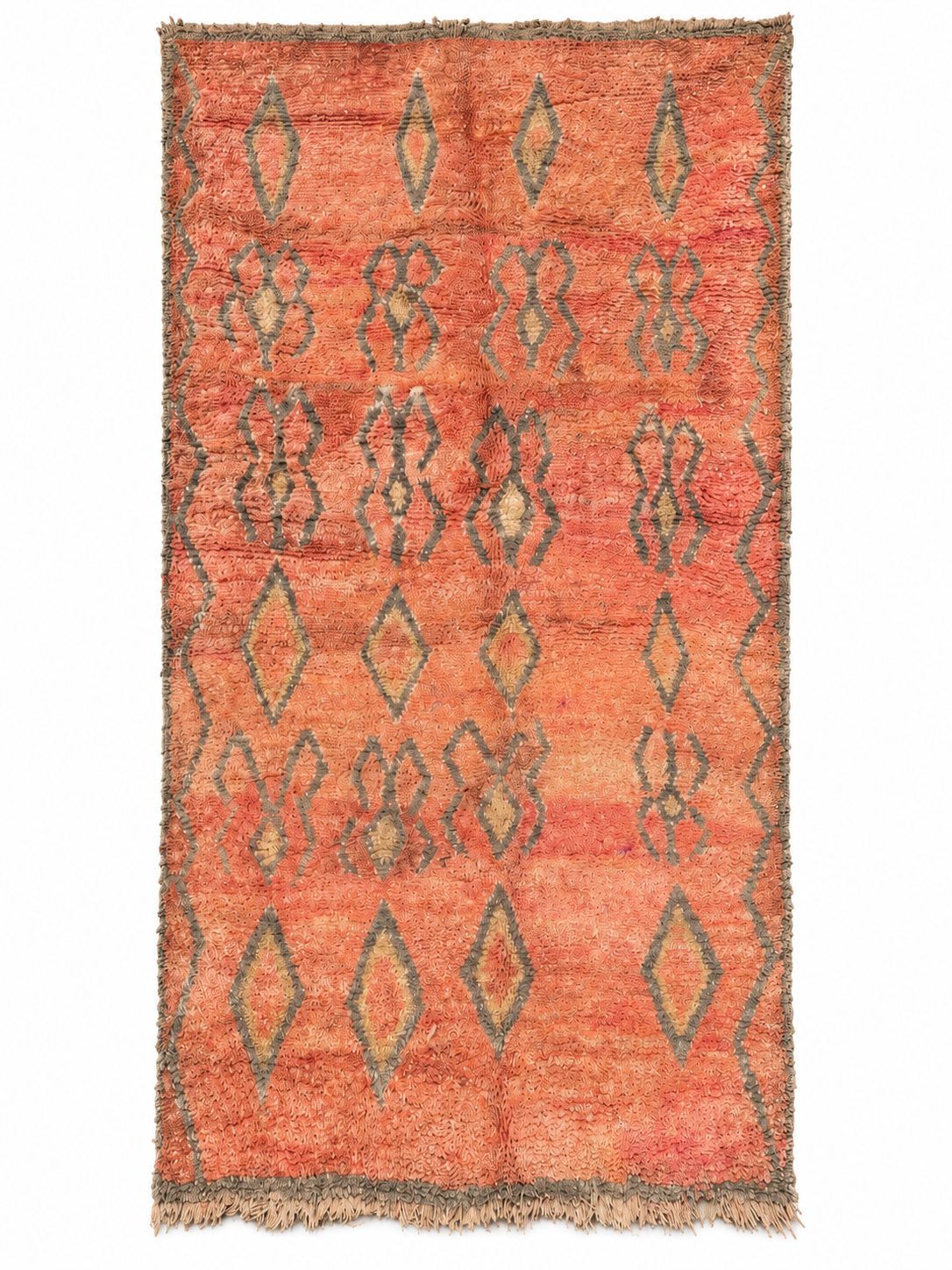 Apricot Vintage Moroccan Rug with Open Diamonds, 350 × 180 cm.