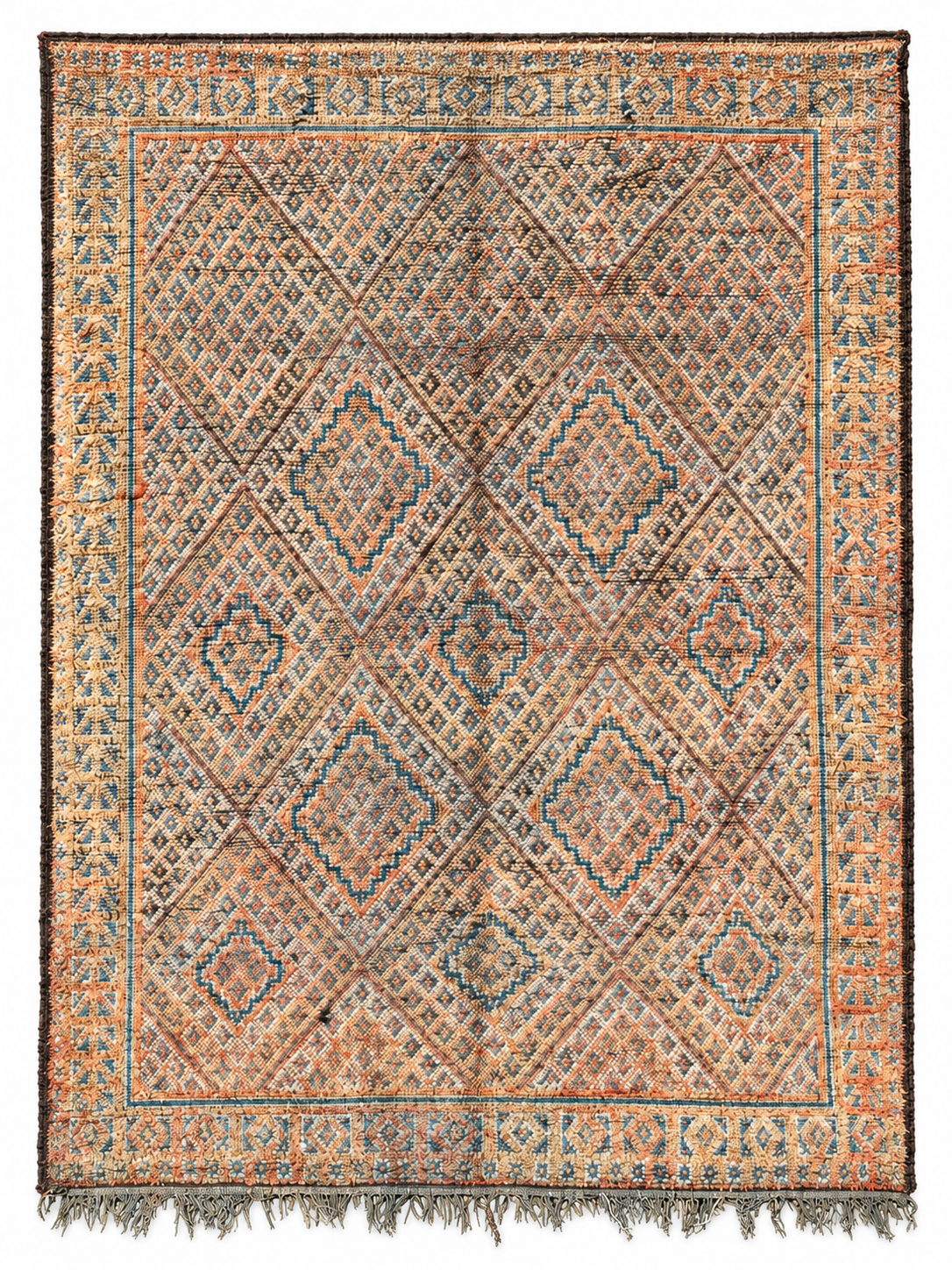 Gray and Beige Vintage Moroccan Rug with Geometric Pattern, 267 × 200 cm.