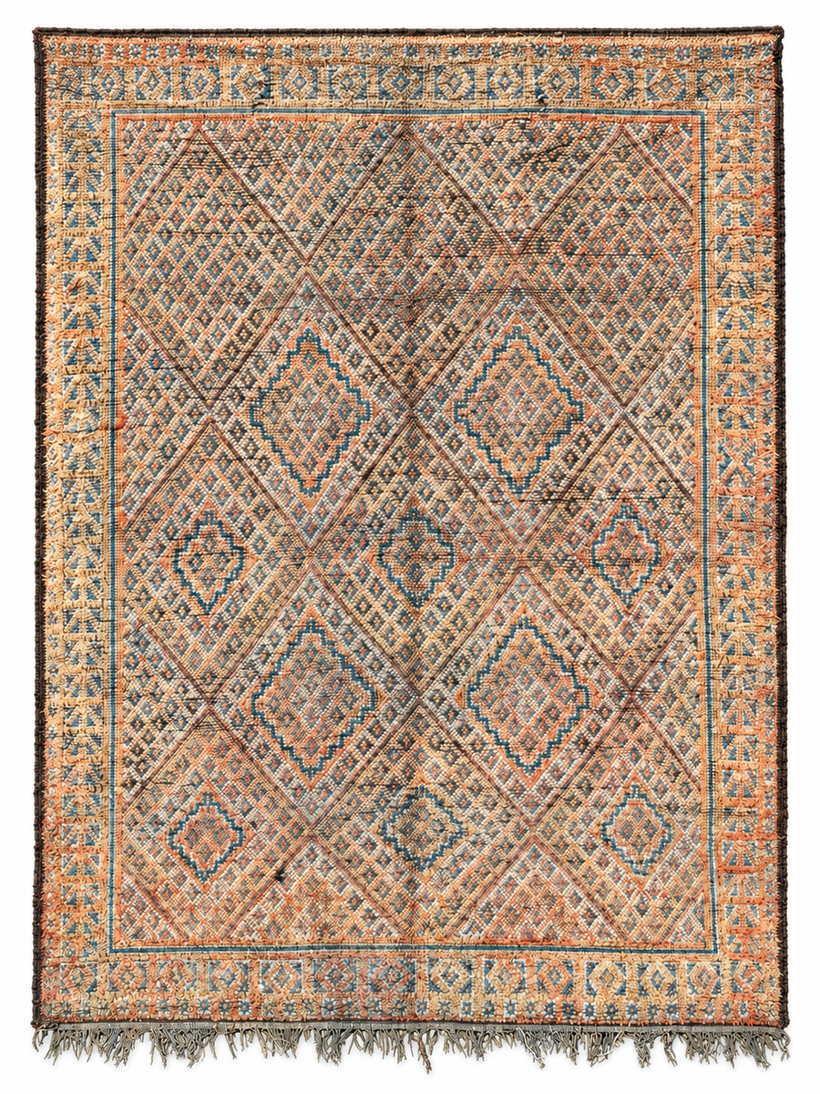 Gray and Beige Vintage Moroccan Rug with Geometric Pattern, 267 × 200 cm.