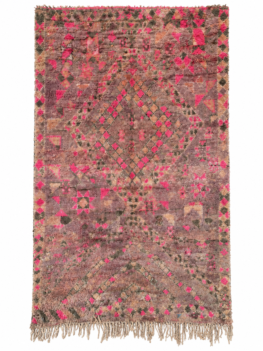 Gray and Pink Vintage Moroccan Rug with Faded Motifs, 316 × 190 cm.