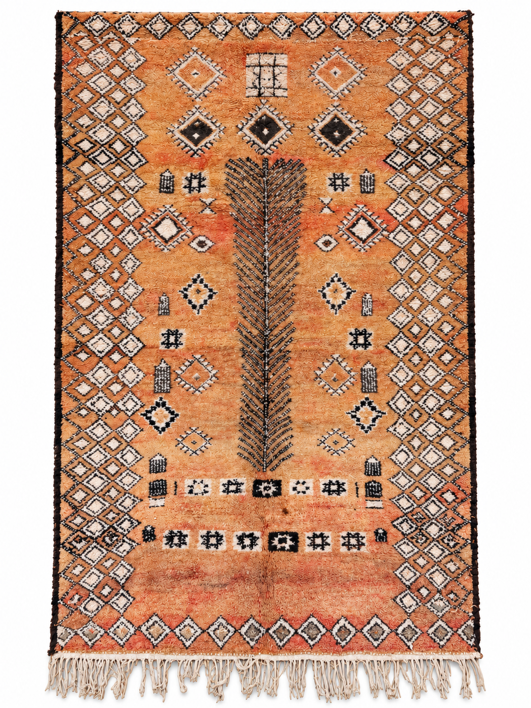 Ochre Vintage Moroccan Rug with Small Diamonds, 300 × 195 cm.