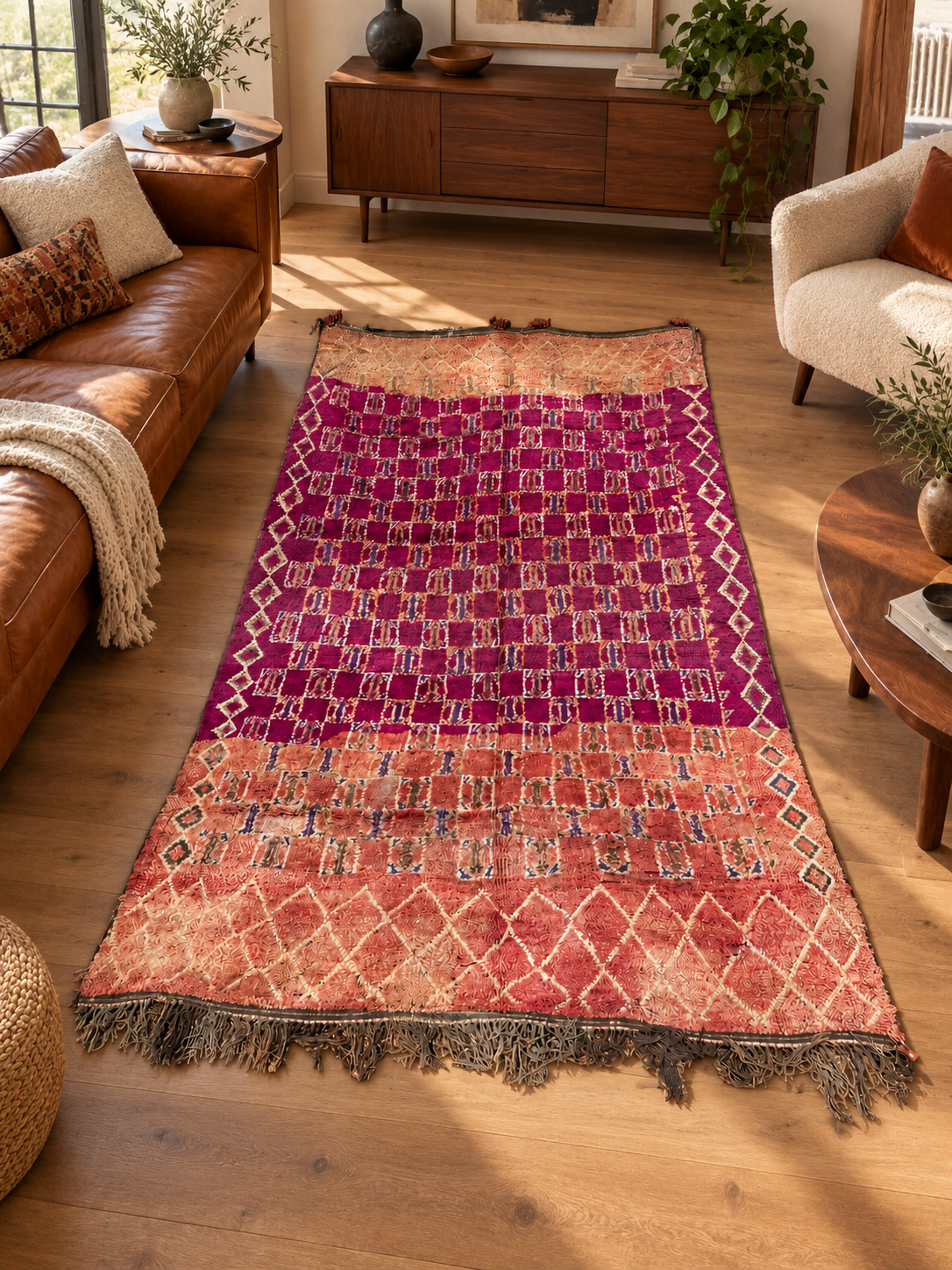 AI-generated room inspiration: Purple Vintage Moroccan Rug with Light Checks, 360 × 194 cm.