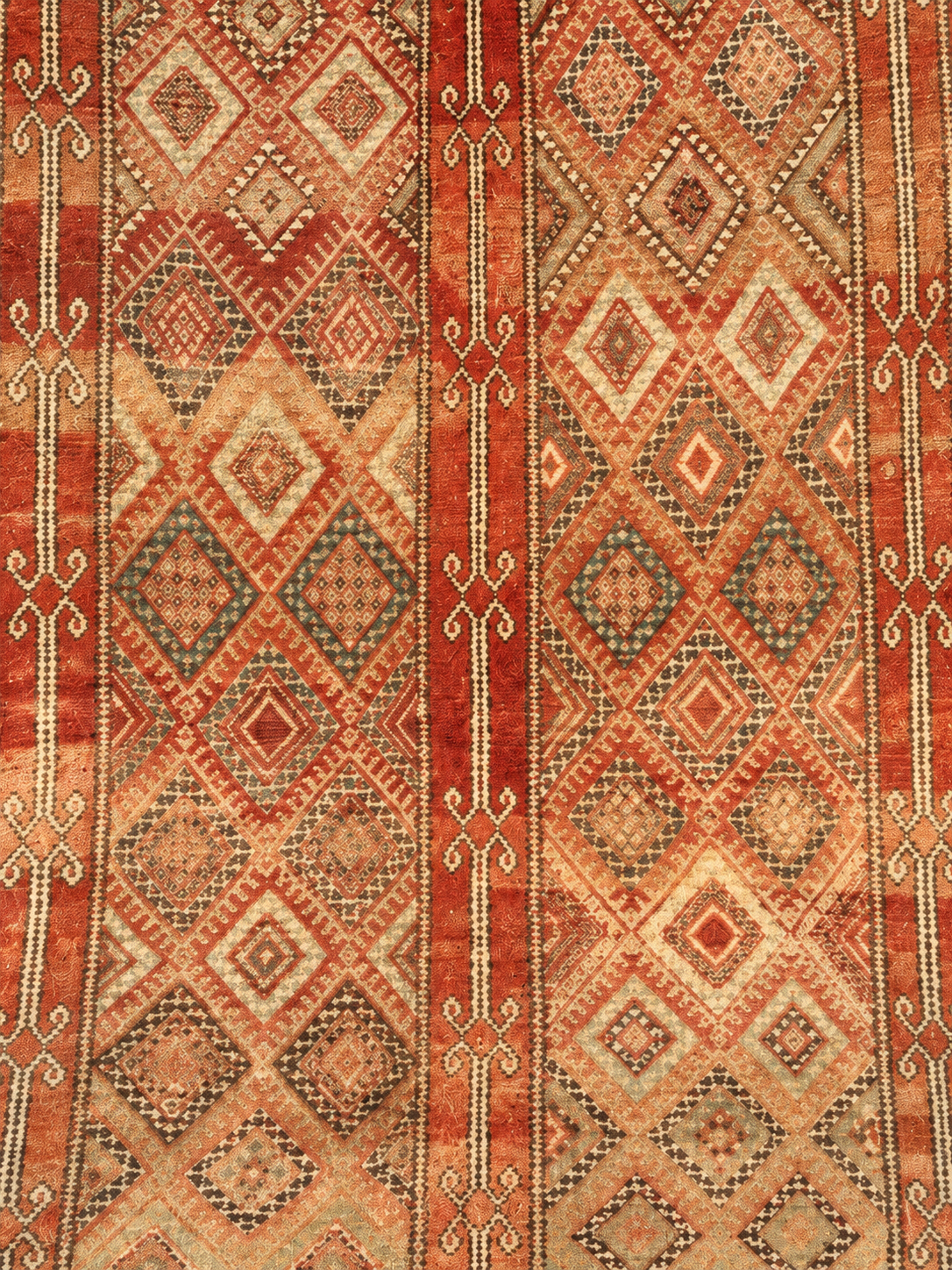 Detail of Vintage Moroccan Rug with Red Stripes and Light Diamonds, 310 × 180 cm.