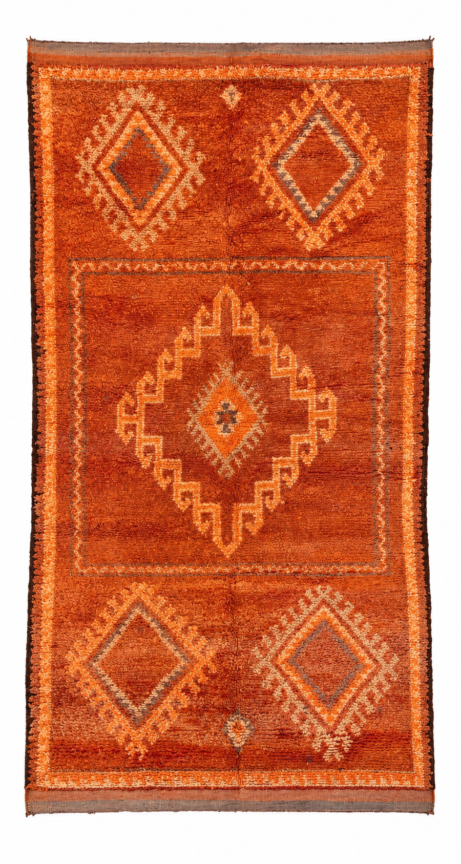 Orange Vintage Moroccan Rug with Five Diamonds, 300 × 160 cm.