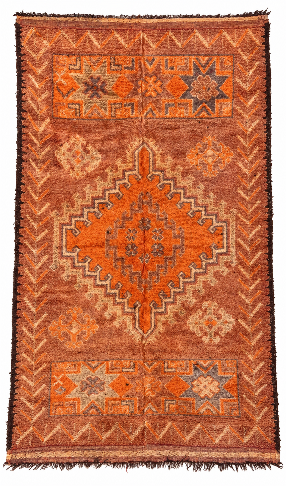 Orange Vintage Moroccan Rug with Jagged Medallion, 300 × 176 cm.