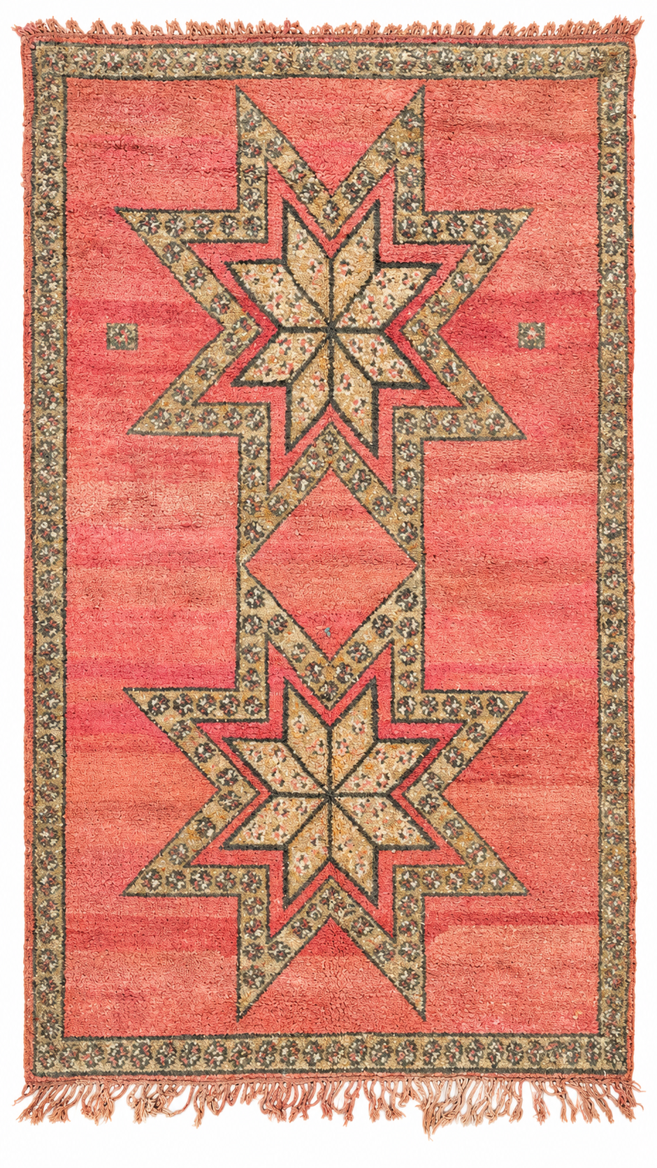 AI-assisted cutout of Pink and Green Vintage Moroccan Rug with Star Medallions, 292 × 164 cm.