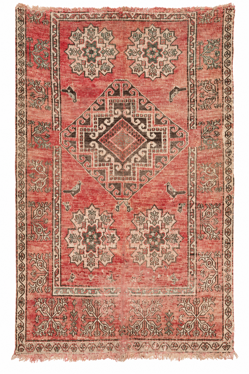 AI-assisted cutout of Pink Vintage Moroccan Rug with Geometric Center Medallion, 262 × 171 cm.