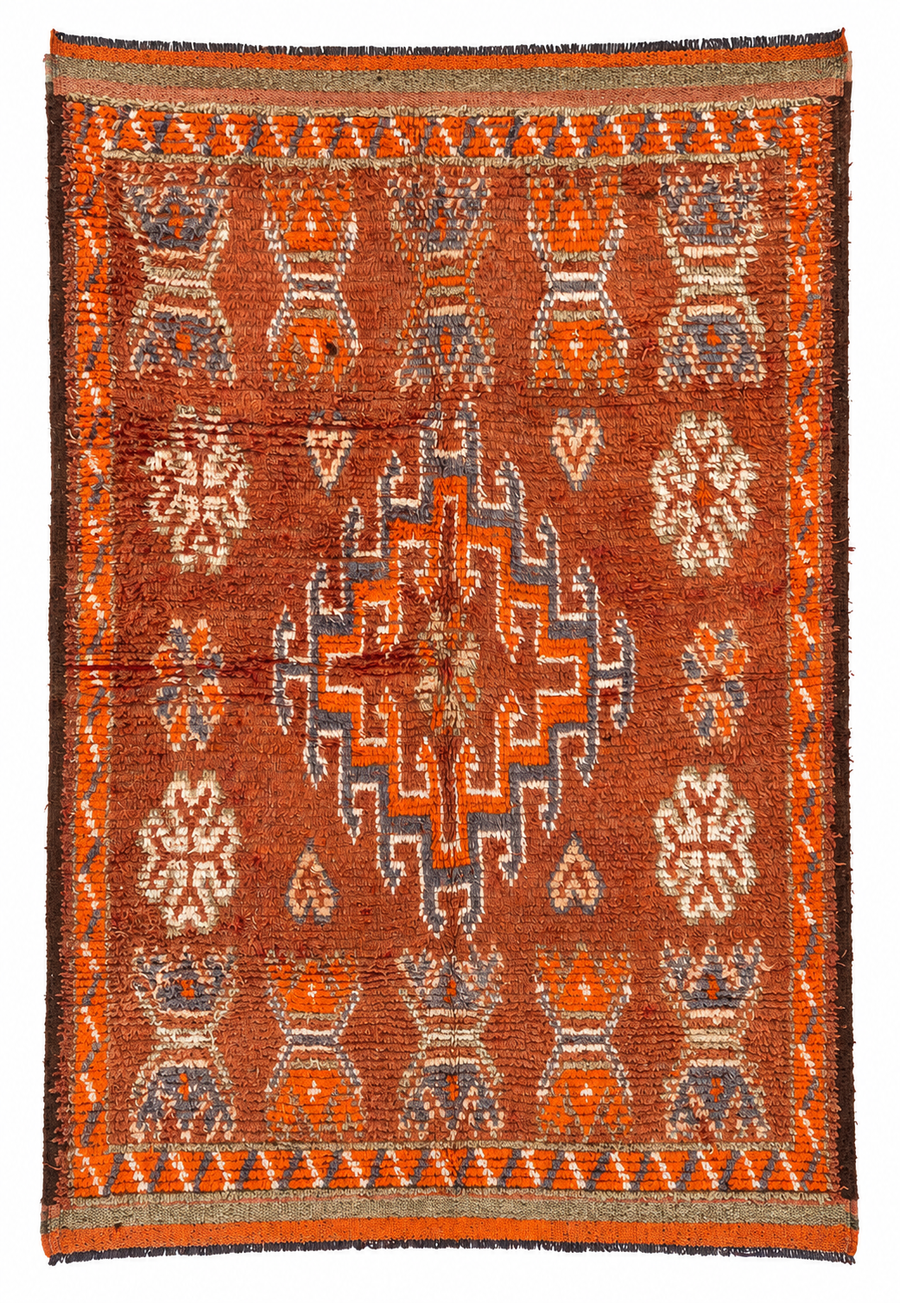 Rust-Orange Vintage Moroccan Rug with Bold Symbol Motif, 240 × 165 cm.