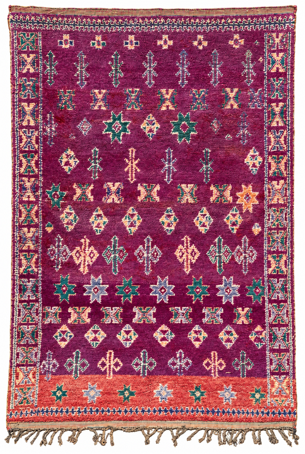 AI-assisted cutout of Purple Vintage Moroccan Rug with Light Symbol Rows, 277 × 186 cm.
