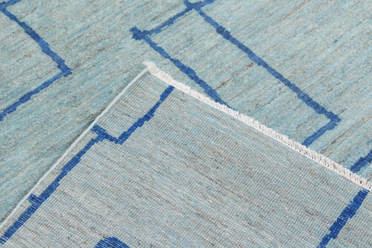 Light Blue Afghan Rug with Graphic Lines, 322 × 245 cm, view 5.