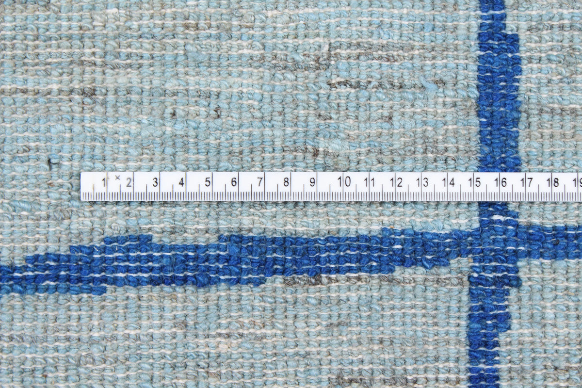 Light Blue Afghan Rug with Graphic Lines, 322 × 245 cm, view 6.