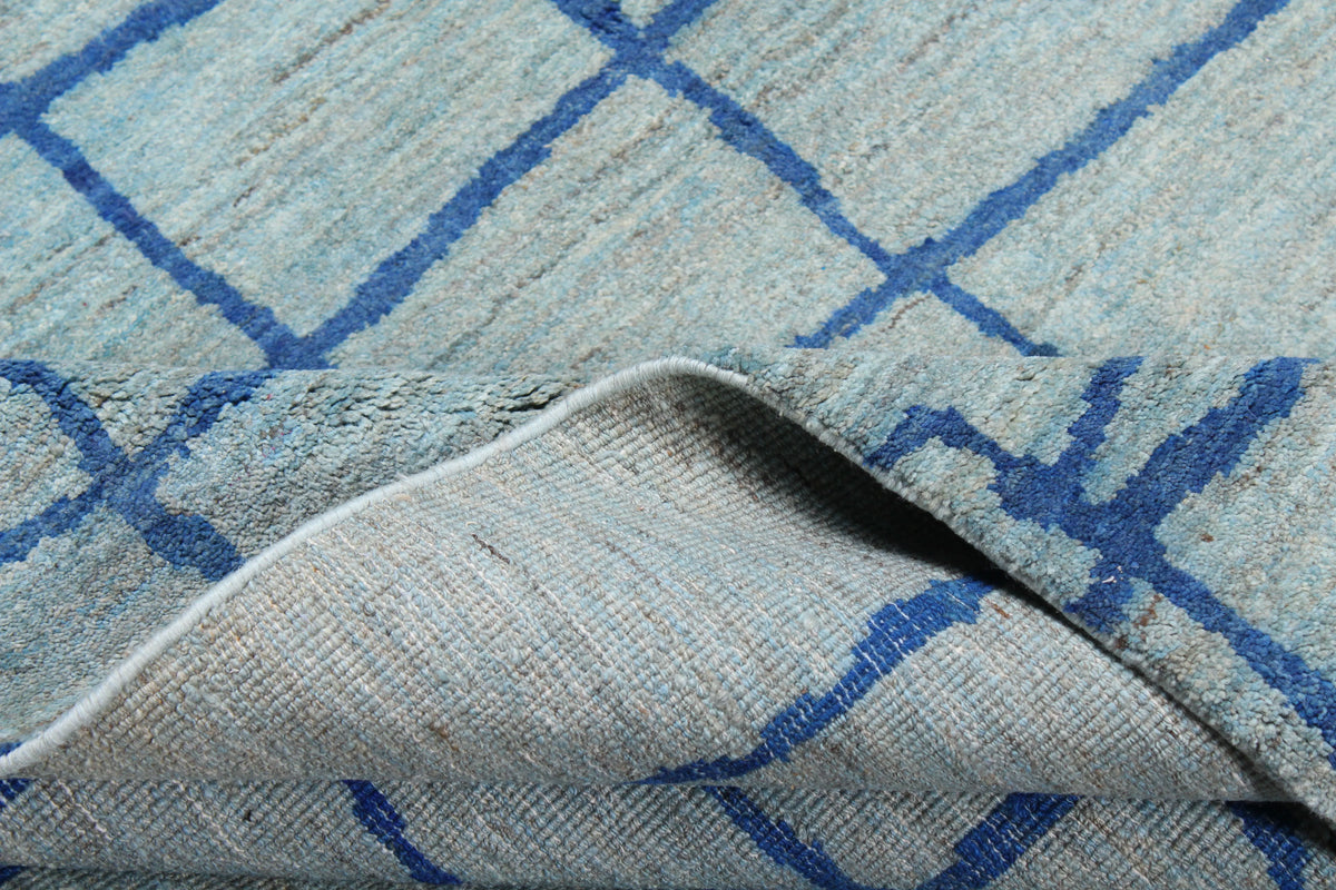 Light Blue Afghan Rug with Graphic Lines, 322 × 245 cm, view 7.