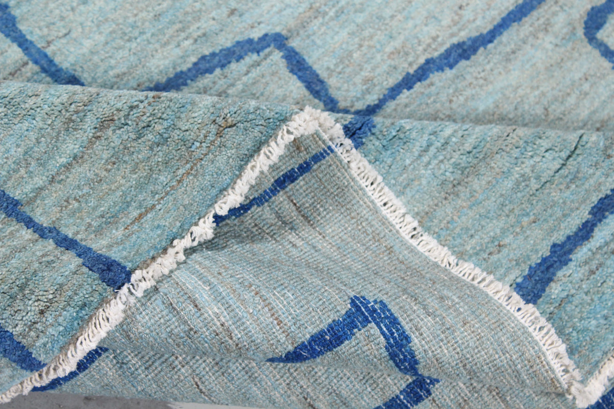 Light Blue Afghan Rug with Graphic Lines, 322 × 245 cm, view 8.