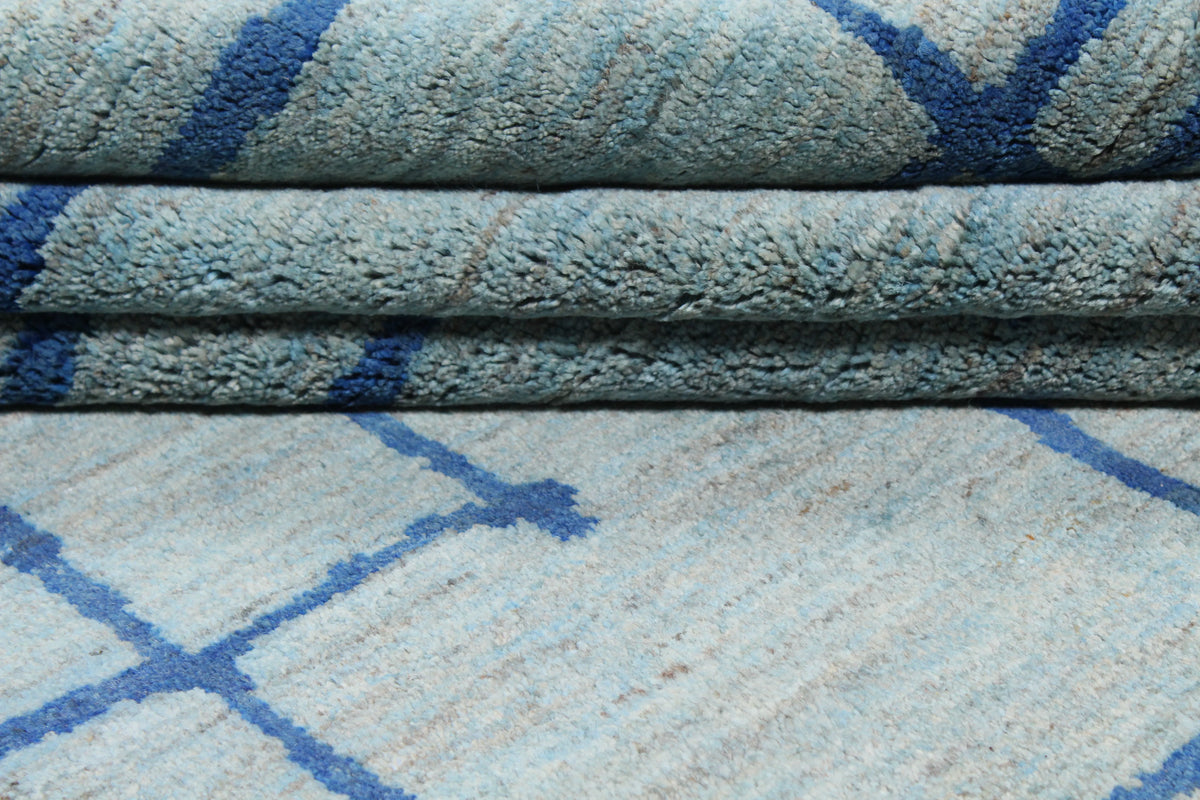 Light Blue Afghan Rug with Graphic Lines, 322 × 245 cm, view 9.