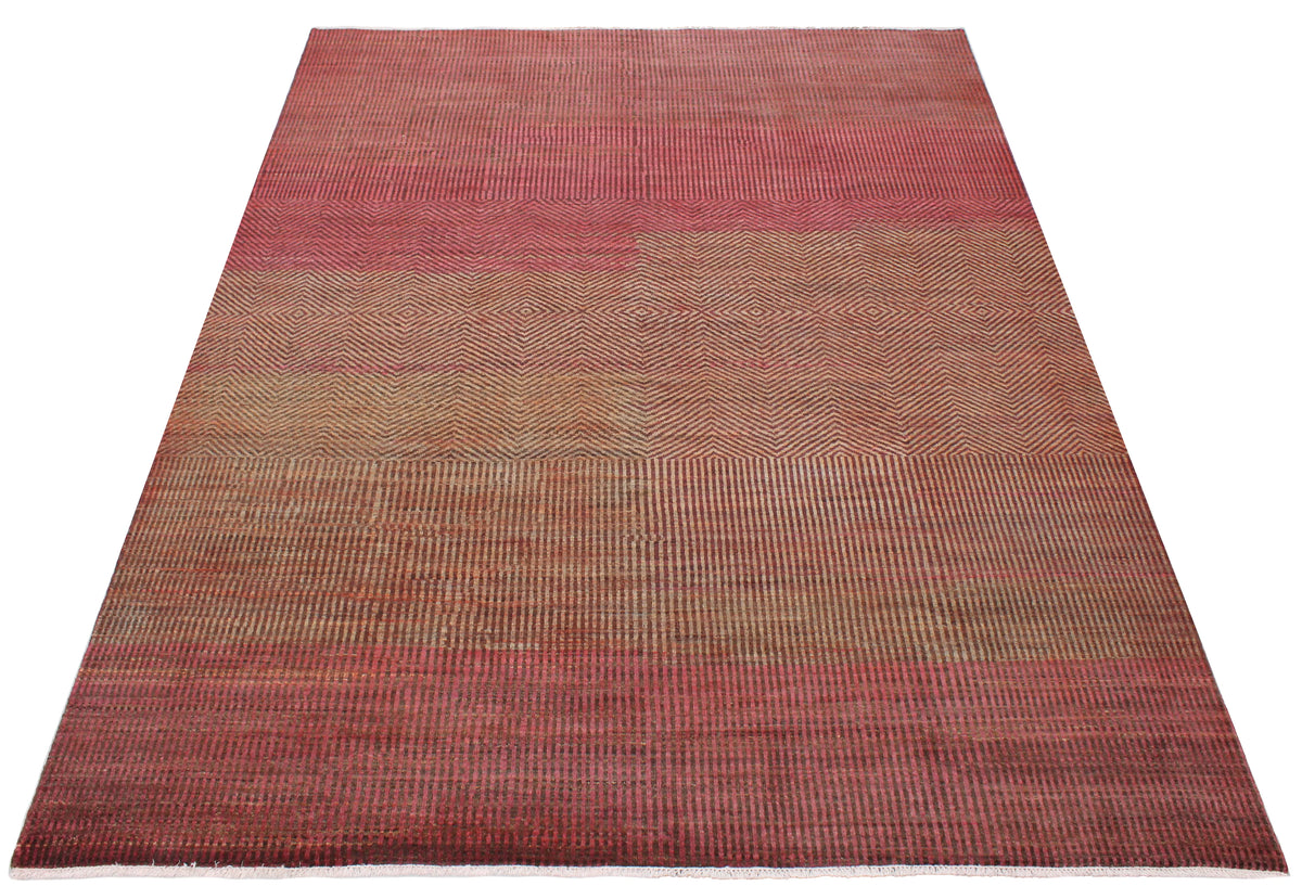 Rust Red Wool Rug with Fine Linear Detail, 307 × 235 cm, view 2.
