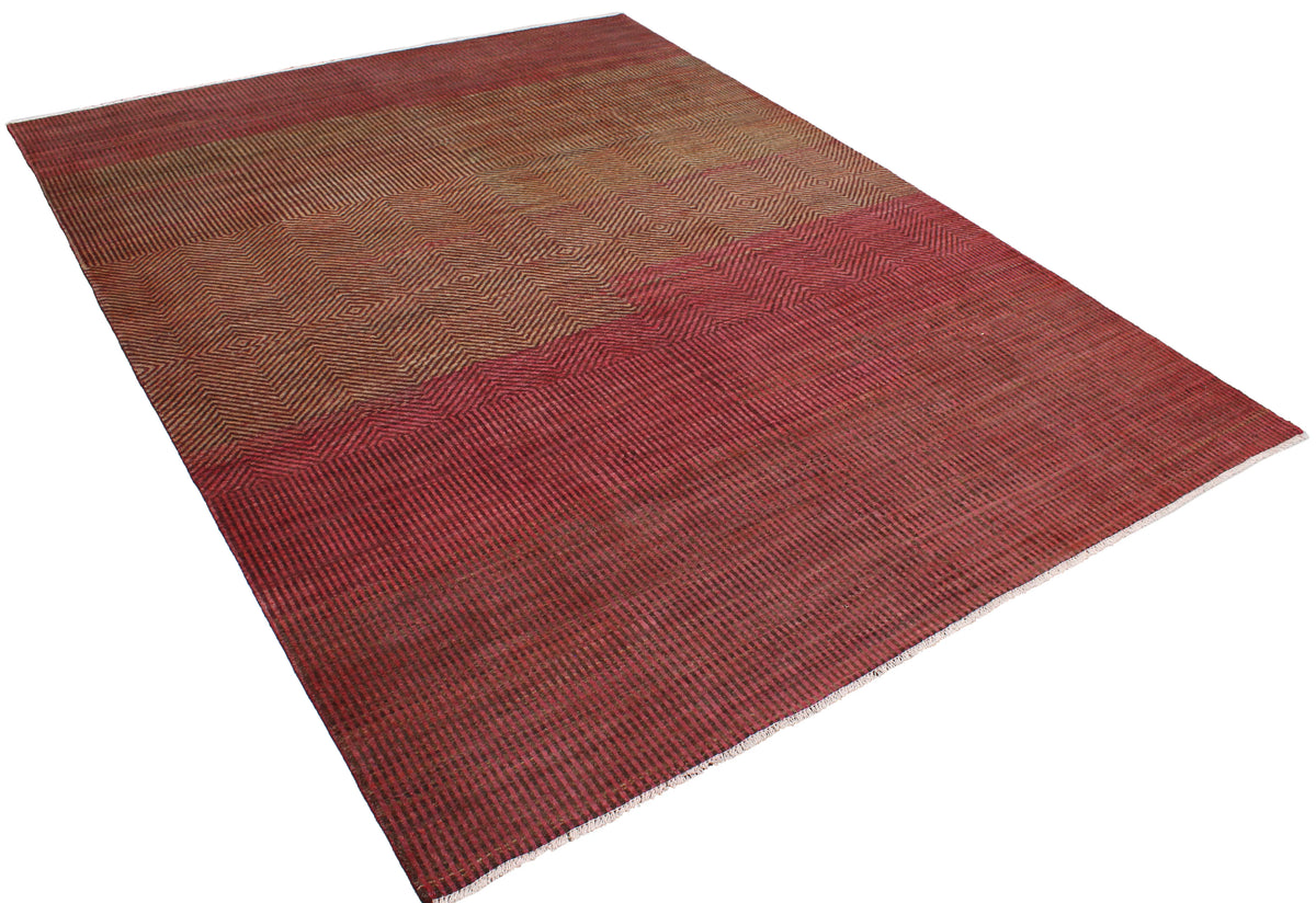 Rust Red Wool Rug with Fine Linear Detail, 307 × 235 cm, view 3.