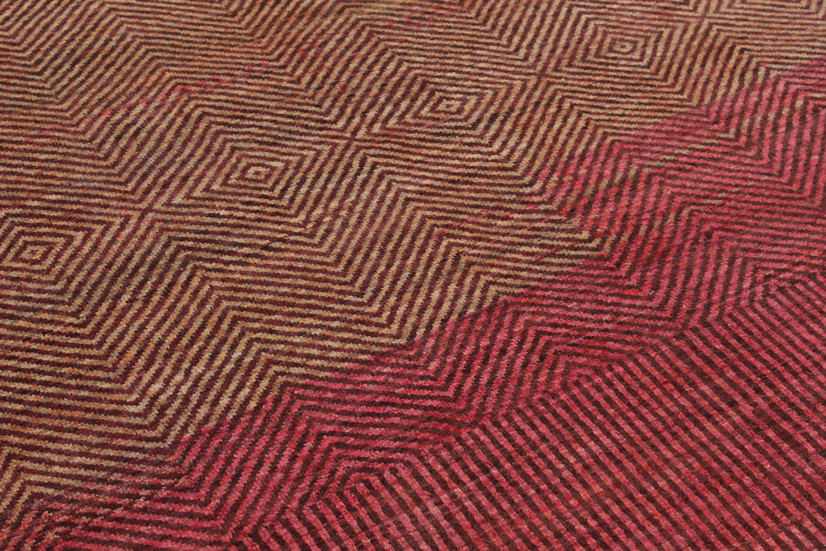 Rust Red Wool Rug with Fine Linear Detail, 307 × 235 cm, view 4.