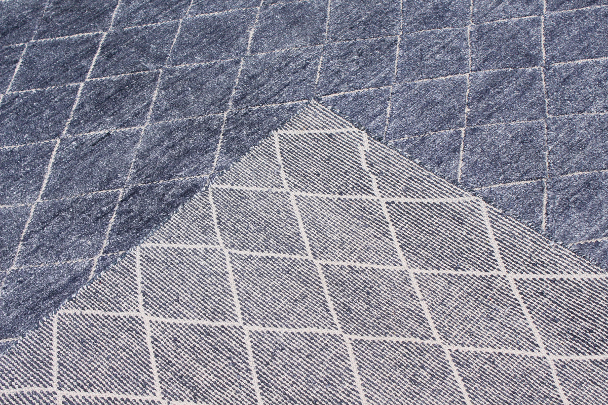 Blue Afghan Rug with a Fine Diamond Lattice, 300 × 238 cm, view 5.