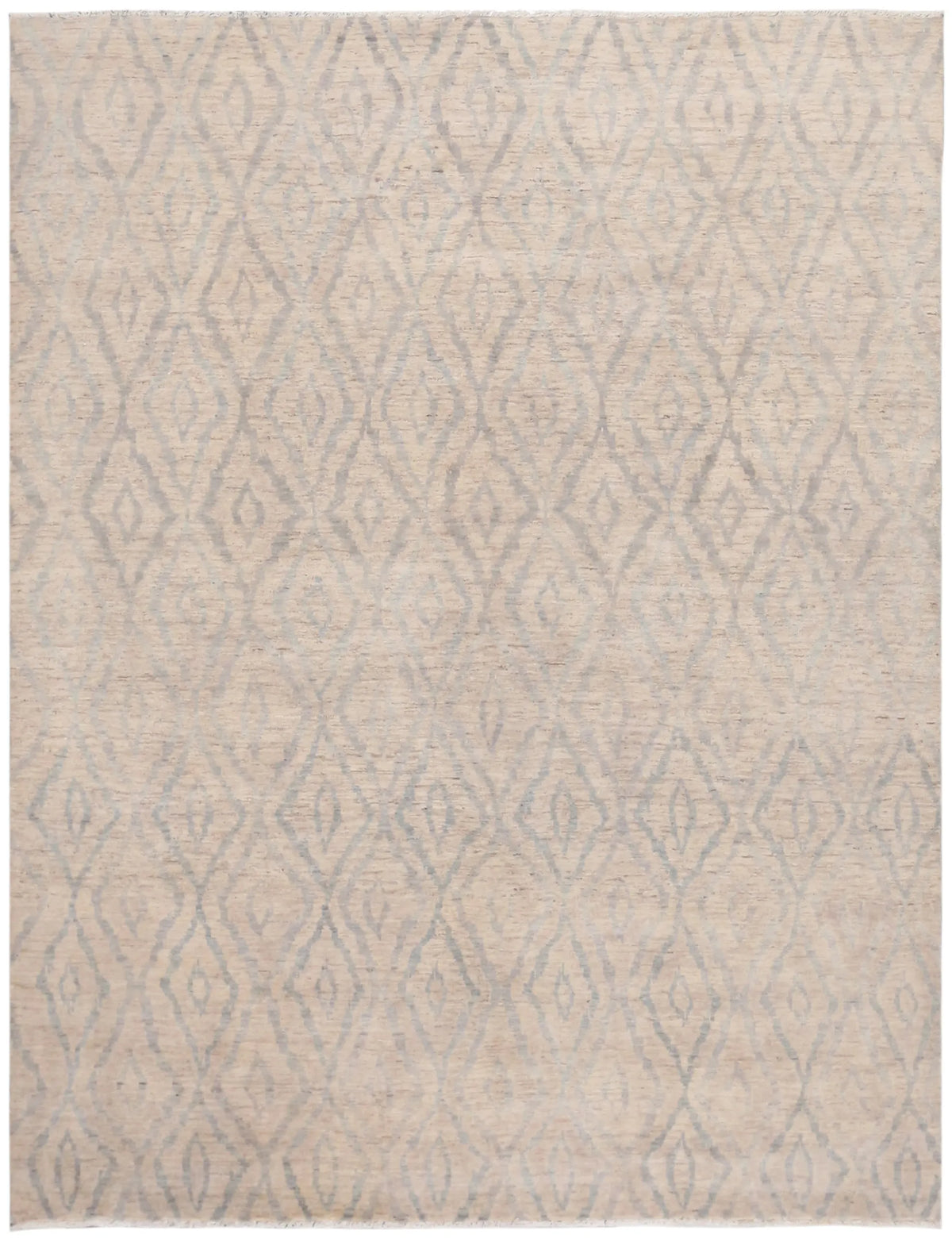 Beige Afghan Rug with Gray Diamonds, 306 × 235 cm, overall view.